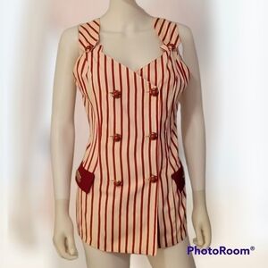 VTG ACACIA Candy Stripe Double Breasted Sleeveless Doll Top